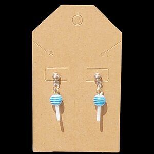 Striped Blue and White striped Lollipop Earrings